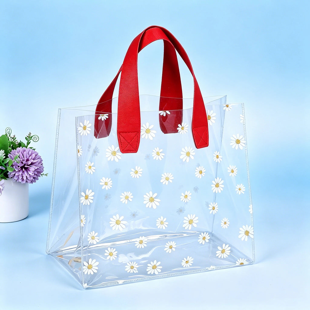 Clear Daisy PVC Tote Bag – Waterproof Gift & Party Organizer Clear PVC Tote Bag Babs Wine Red 25x23x14.5cm 1PC