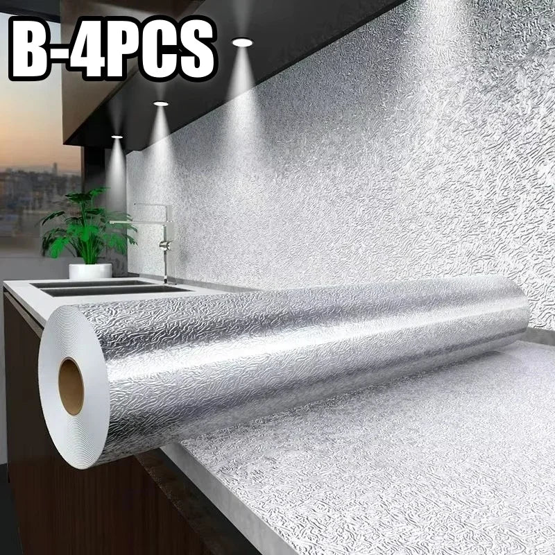 Kitchen Oil-Proof Aluminum Foil Self-Adhesive Cabinet Stickers Kitchen Wall Sticker Babs B-4PCS 0.4x1M