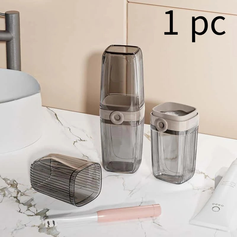2-in-1 Travel Toothbrush Holder Soap Case & Leakproof Rinse Cup Toothbrush Travel Case Babs Gray 1pc