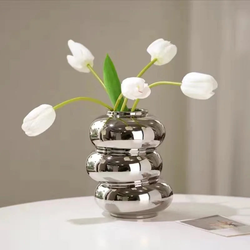 Nordic Silver Ceramic Vase | Modern Home Décor & Gift Idea Decorative Ceramic Vase Babs