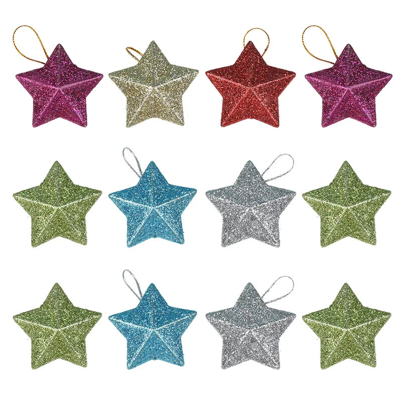 Glitter Star Christmas Ornaments 6/12 Pcs – Pentagram Pendant Christmas Tree Ornaments Babs
