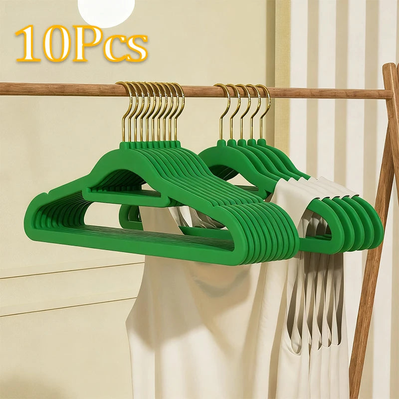 10-Pack Non-Slip Felt Suit Hangers | Ultra-Slim 360° Gold Hook Clothes Hangers Babs Green