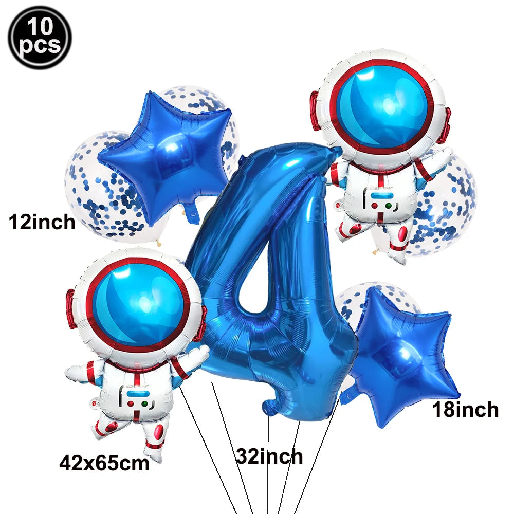 Space Theme Birthday Balloon Set – Astronaut Rocket 32" Numbers
