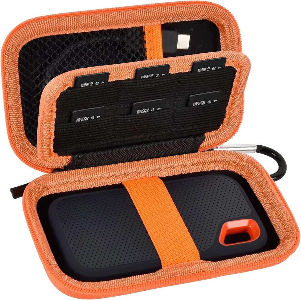 SanDisk Extreme Pro SSD & SD Card Carry Case | PU Leather SSD Storage Case Babs Orange zipper