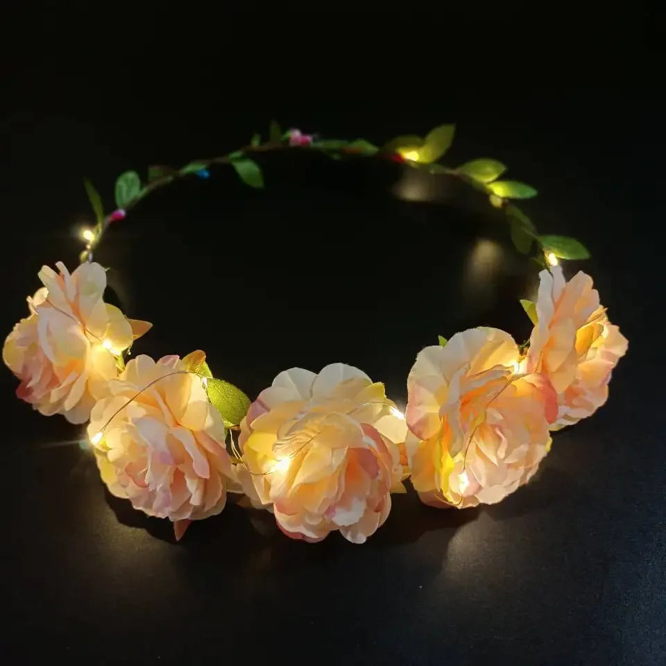 LED Rose Flower Headband Crown – Glow Party Hairband LED Party Headband Babs flower wreath