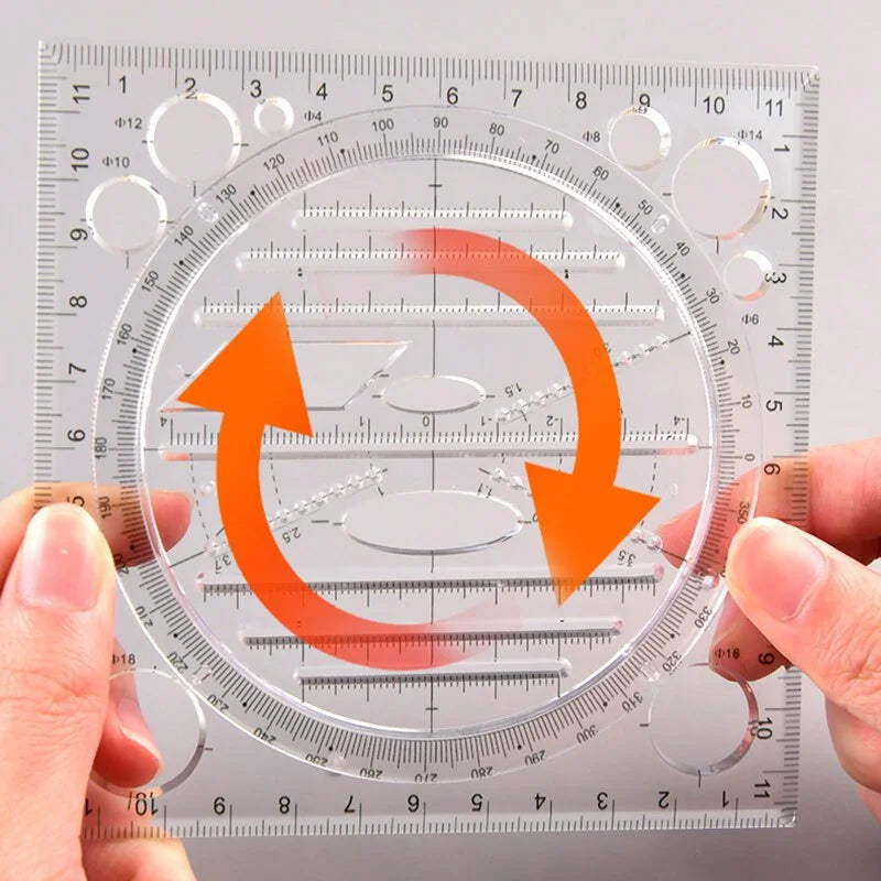 2pc Rotatable Drawing Template Ruler – Geometry & Drafting Tool Drafting Template Ruler Babs