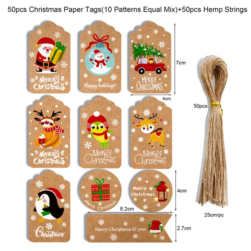 48/50Pcs Christmas Kraft Paper Gift Hang Tags – Santa Decor Holiday Gift Tags Babs 50pcs-set1