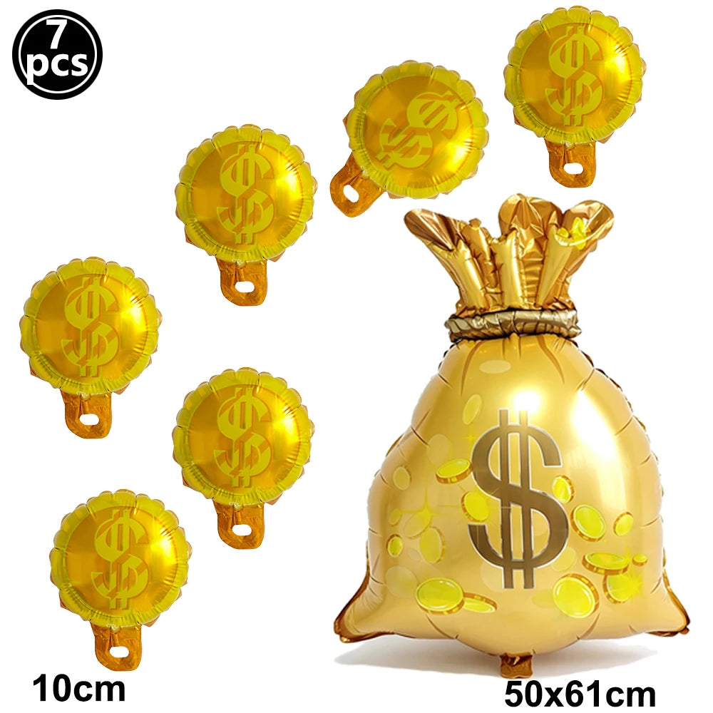 Dollar Sign Foil Curtain & Money Balloon Party Decor Set Party Decoration Set Babs Light Yellow As pictures show