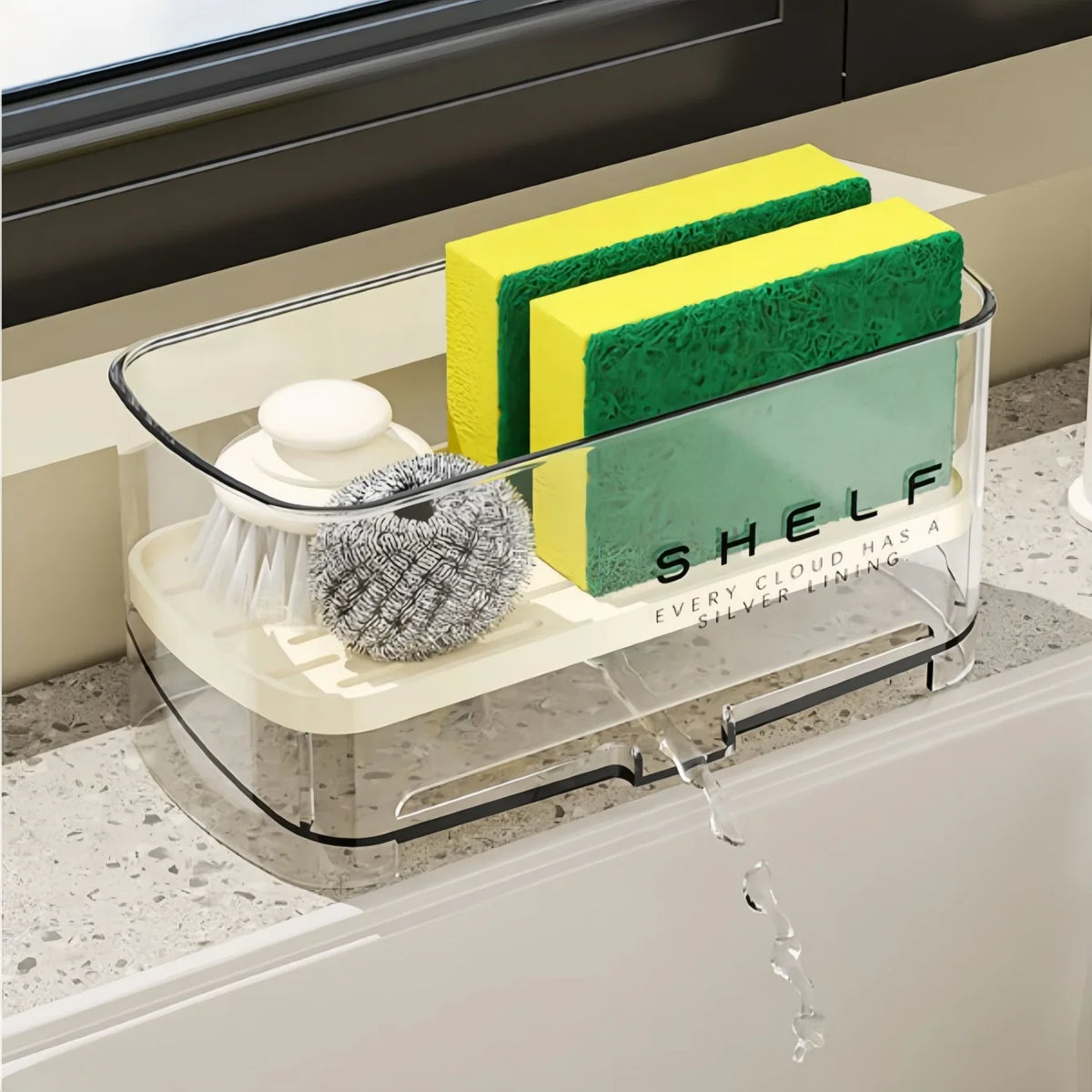 Kitchen Sink Sponge Rack with Drainage Shelf & Towel Holder Sink Organizer Rack Babs