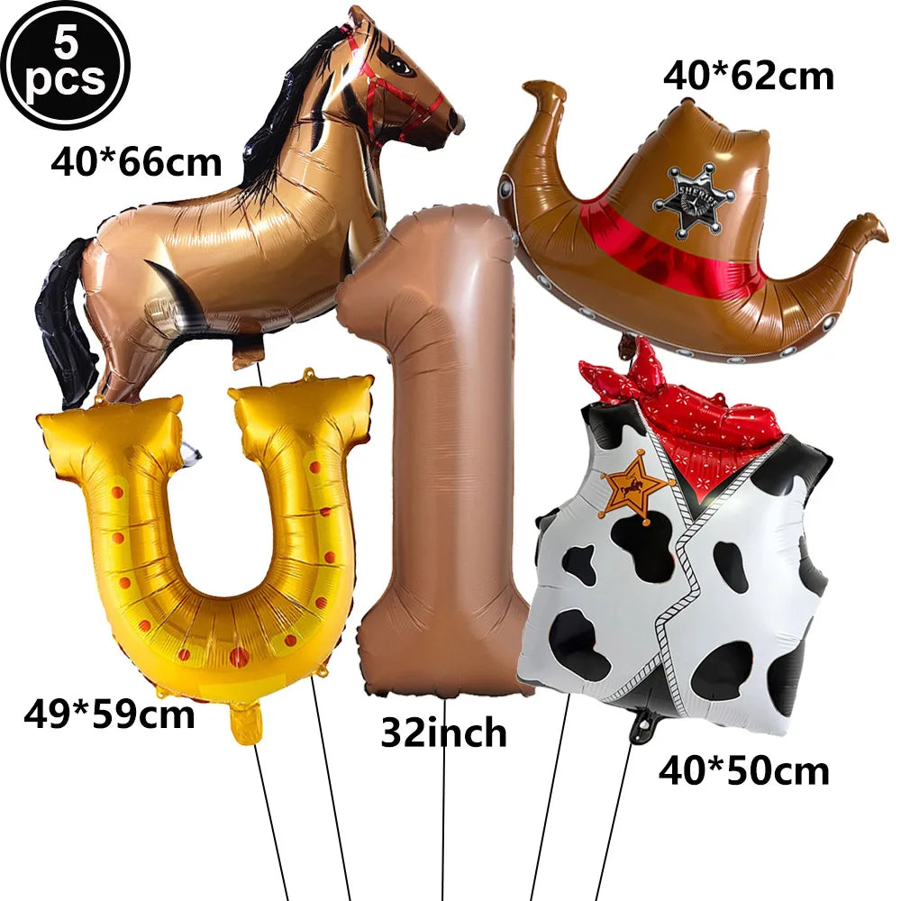 5-Pc Western Cowboy Foil Balloon Set | Rodeo Birthday Party Decor Party Foil Balloons Babs Emerald As pictures show