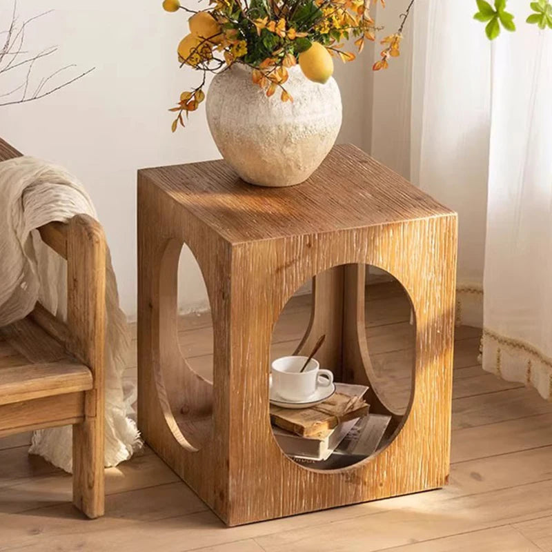 Solid Wood Wabi Sabi Square Coffee Table with Storage Wooden Coffee Table Babs