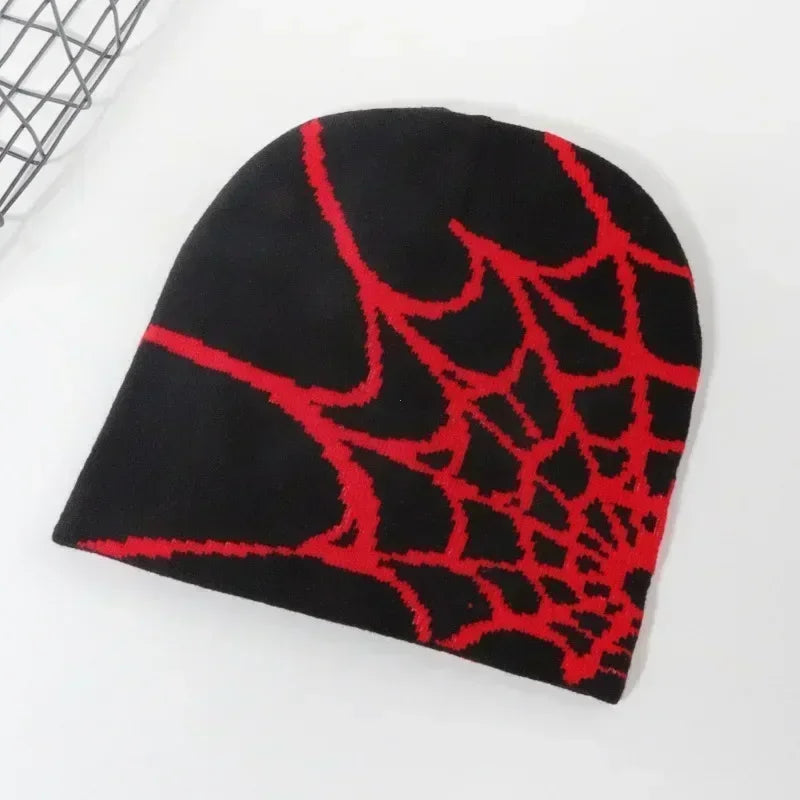 Spider Web Knit Beanie Hat – Y2K Goth Skullies Cap Unisex Knit Beanie Hat Babs