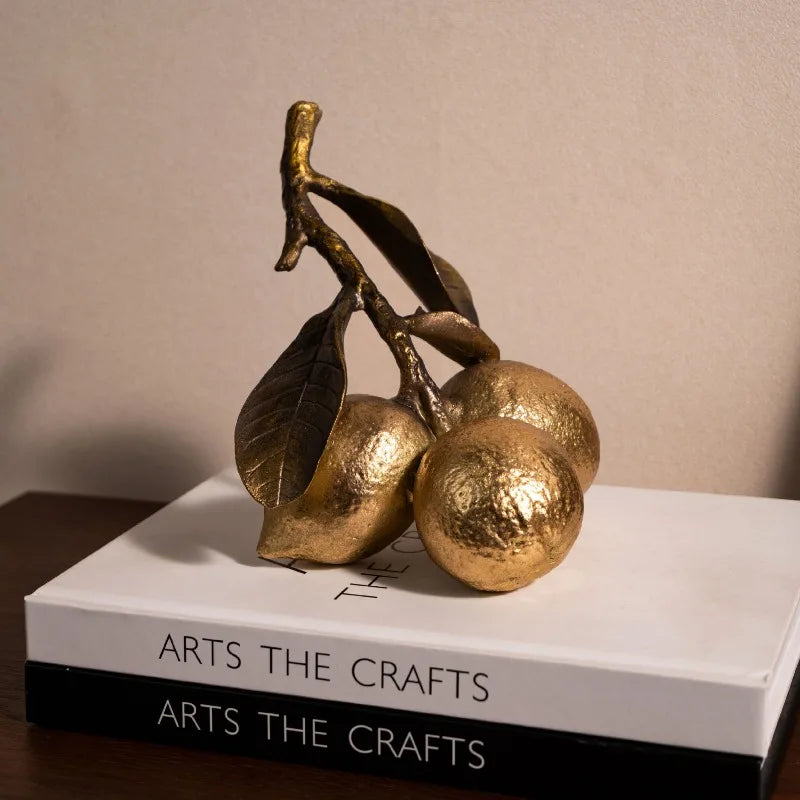 Gilded Lemon Resin Sculpture – Retro Gold Home Décor Ornament Decorative Sculpture Babs