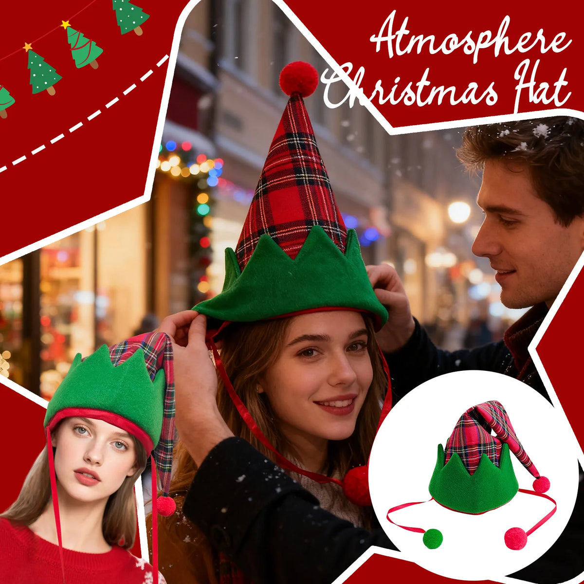 Long Striped Plush Elf Christmas Hat – Funny Party Hat Holiday Costume Hat Babs