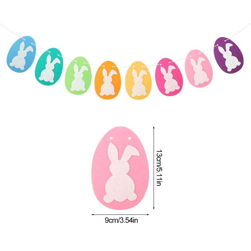 Easter Felt Bunny Garland Banner – Spring Party Wall Decor Holiday Garland Banner Babs 1set