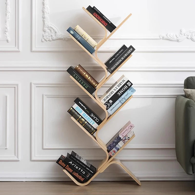 Nordic 8-Tier Birch Wood Corner Bookshelf | Minimalist Wooden Bookcase Babs