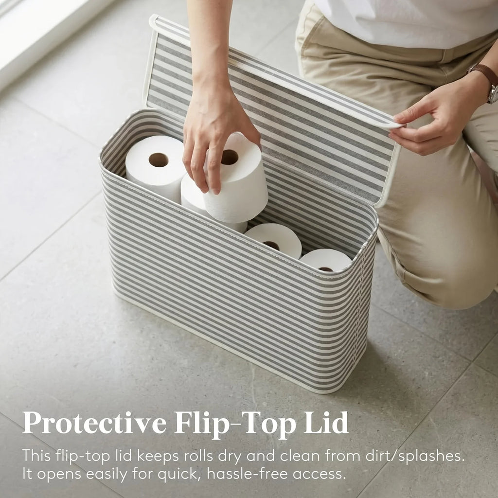 Foldable Fabric Toilet Paper Basket with Lid – Holds 12 Rolls Bathroom Storage Basket Babs