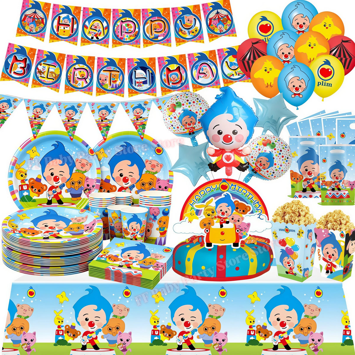 Circus Clown Birthday Party Kit – Plates, Balloons & Tableware Party Supplies Kit Babs