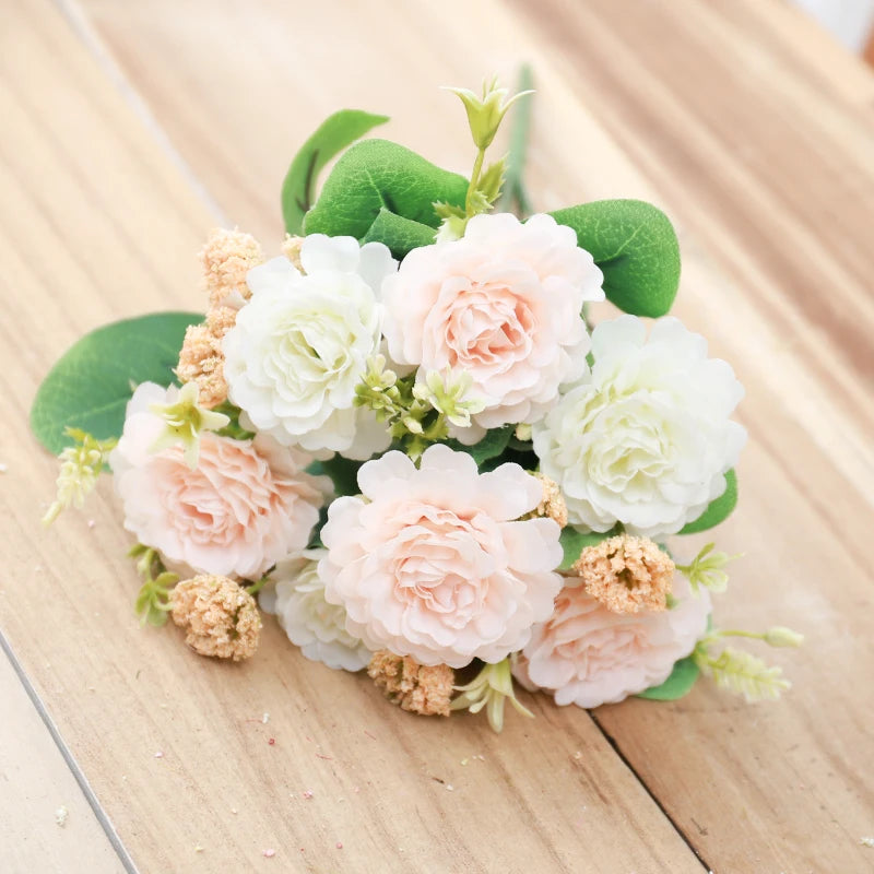 Silk Peony Artificial Flowers – White Bouquet, Home & Wedding Artificial Silk Flowers Babs Chamapagne White