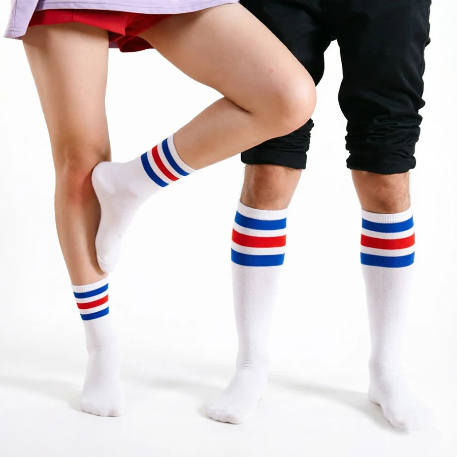 Three Stripes Cotton Crew Socks – Retro Hip Hop Skate Style Cotton Crew Socks Babs