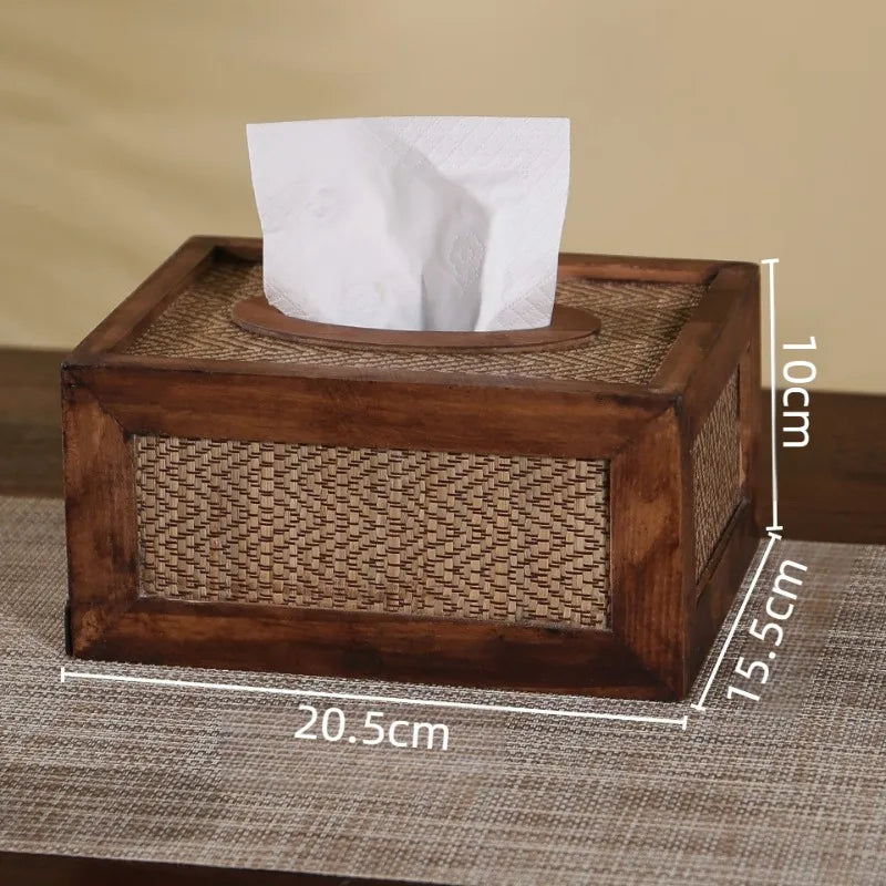 Woven Wood & Rattan Tissue Box – Vintage Napkin Holder Tissue Box Holder Babs Large