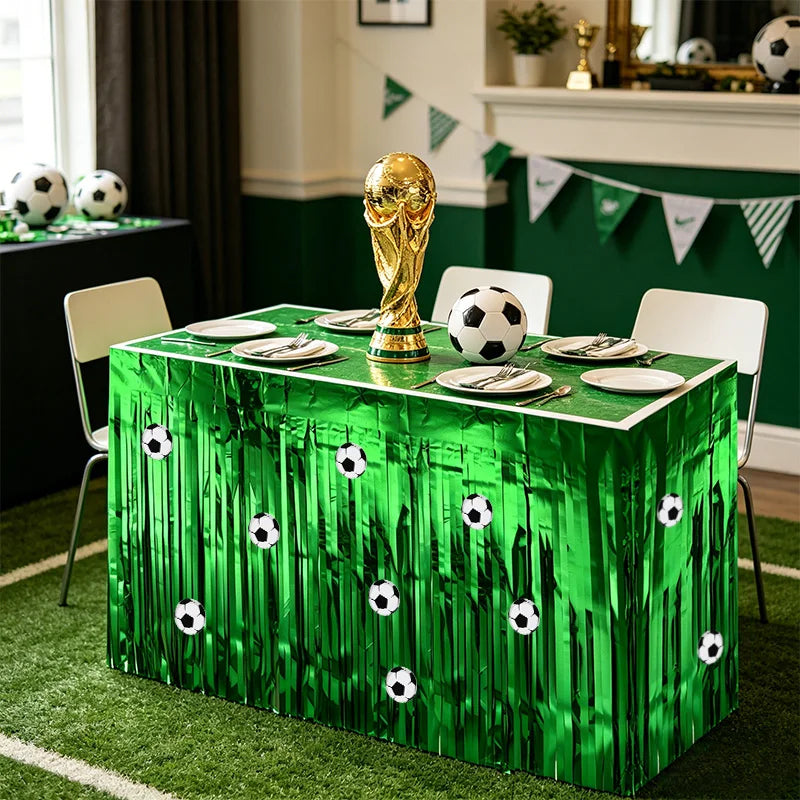 Soccer Party Tassel Table Skirt & Football Stickers Set Party Table Decoration Babs