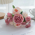 Silk Artificial Peony Rose Hydrangea Bouquet | Wedding & Home Décor Artificial Flower Bouquet Babs Pink 1pc