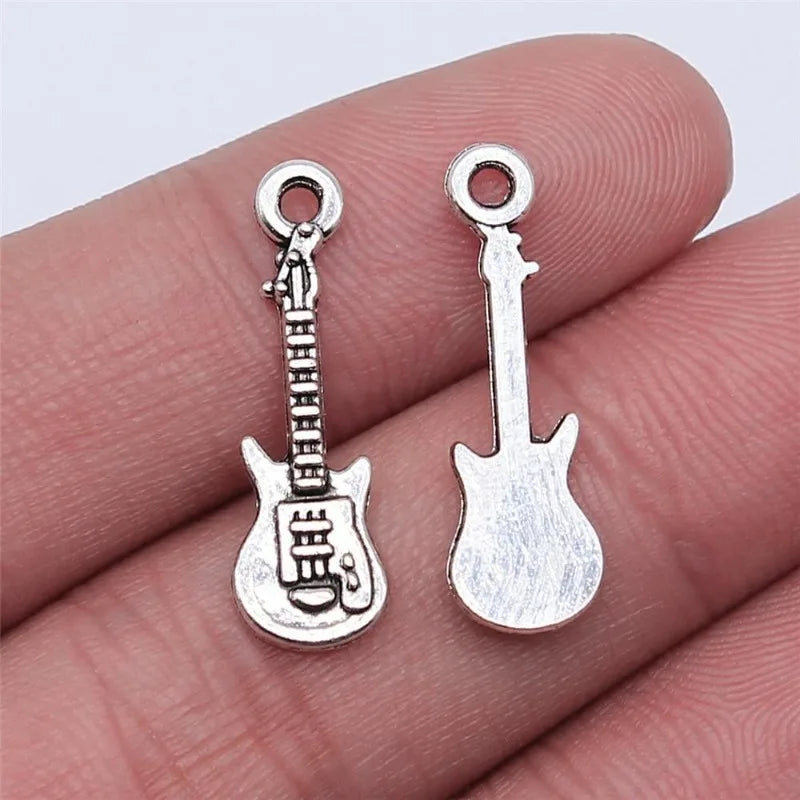 50pcs Antique Silver Guitar Charms Pendants – DIY Jewelry Making Jewelry Making Charms Babs Silver 50pcs