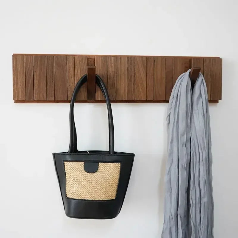 Nordic Walnut Wall Coat Rack – 8 Fold-Out Piano Key Hooks Wall Coat Rack Babs