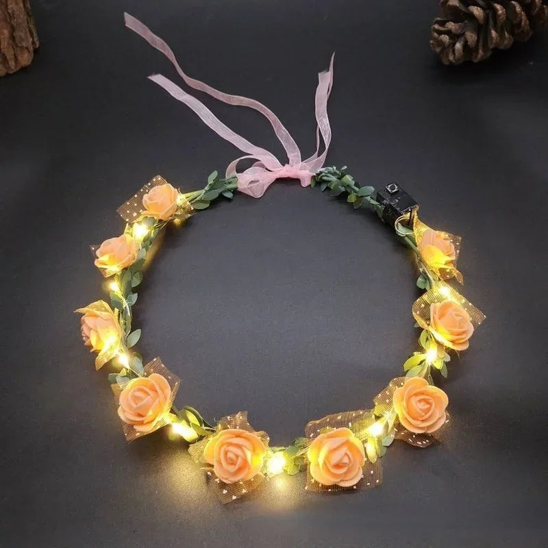 20pcs LED Rose Flower Wreath Headbands for Parties & Weddings LED Party Headbands Babs