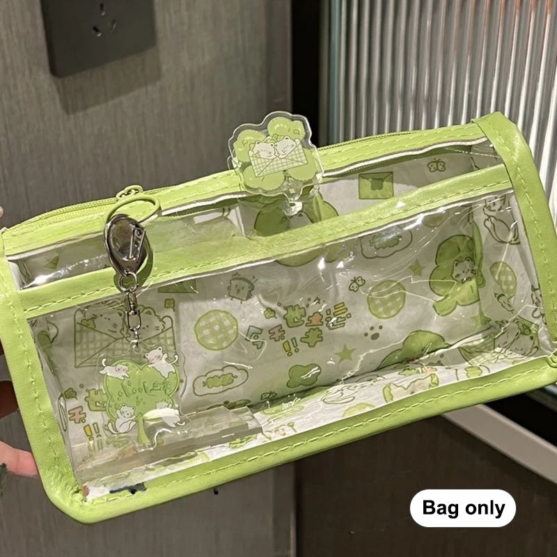 HUXUAN Cartoon Translucent Pencil Case – Large Capacity Pencil Case Babs Green
