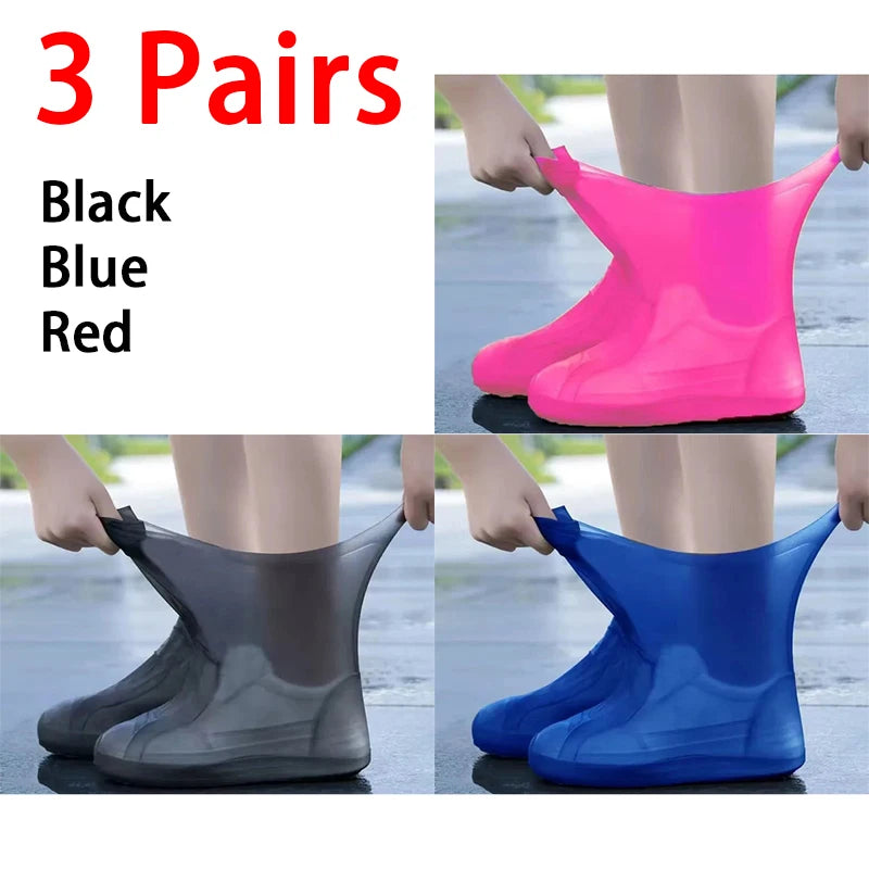 Waterproof Silicone Rain Shoe Covers – Rubber Boot Protectors Waterproof Shoe Covers Babs 3pcs Black Blue Red (39-46)General