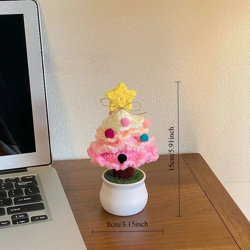 Hand-Woven Plush Christmas Tree Potted Décor | Desktop Gift Christmas Tree Décor Babs 1PC Pink