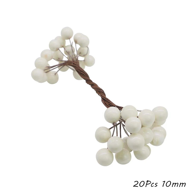 White Artificial Cherry Stamen Berry Bundle | DIY Xmas & Wedding Decor Artificial Flower Bundle Babs F15