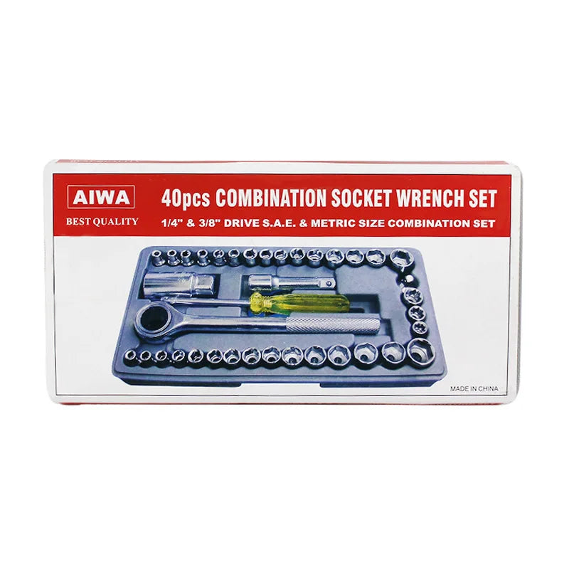40-Piece Car Socket Wrench Tool Kit – Auto Repair Set Socket Wrench Set Babs GRAY