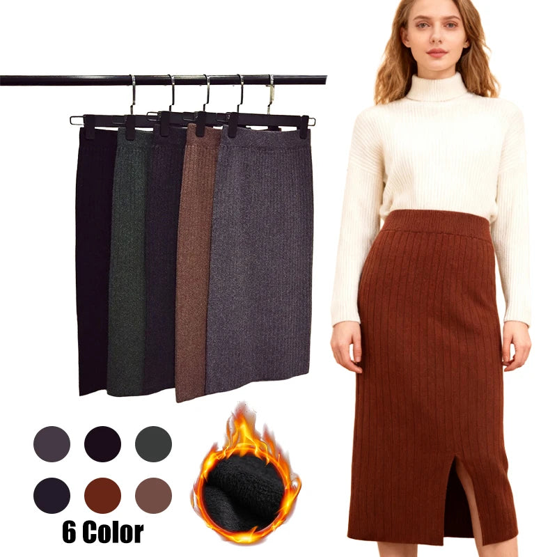 Women's Thickened Knit High Waist Pencil Skirt – Autumn Winter Knit Pencil Skirt Babs
