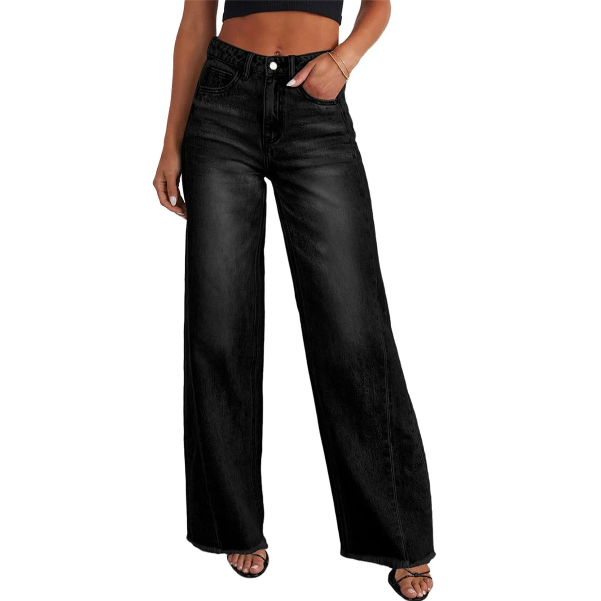 Women's Retro High Waist Straight Leg Distressed Jeans Women's Denim Jeans Babs Black XL