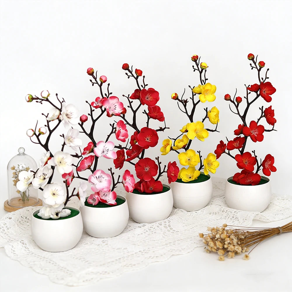 Artificial Plum Blossom Bonsai Desktop Potted Plant Decor Artificial Bonsai Plant Babs