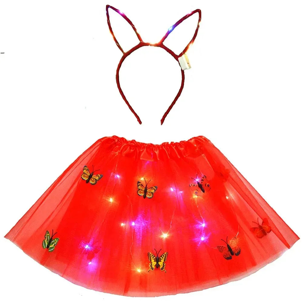 LED Light-Up Princess Tutu Skirt & Bunny Headband Set LED Costume Set Babs 4 for 2-8 years girls