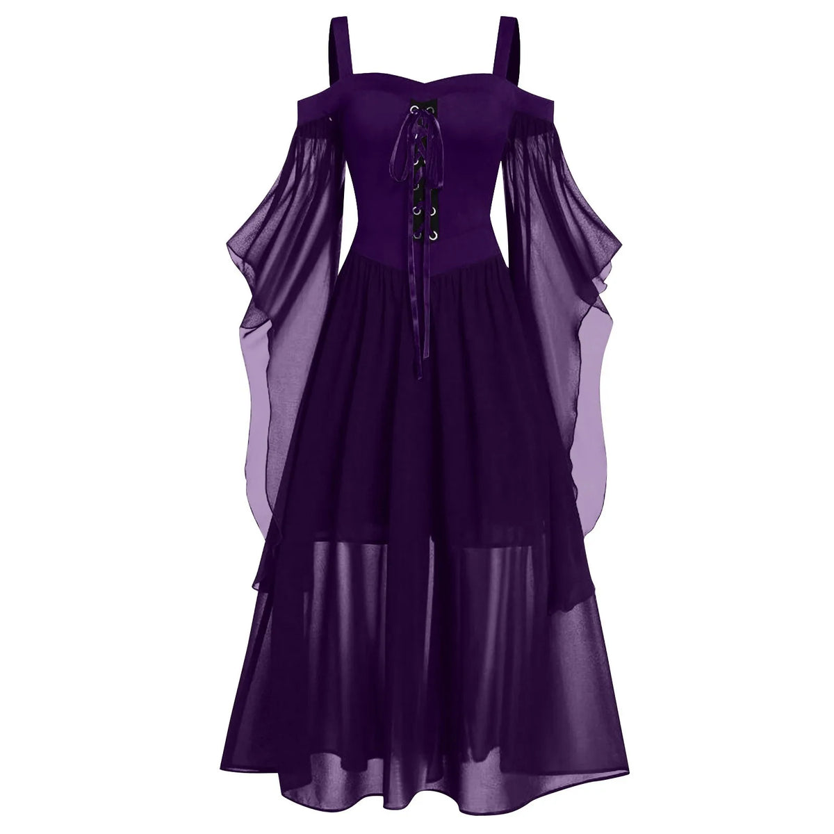 Women's Gothic Witch Costume Dress – Off-Shoulder Butterfly Sleeve Halloween Costume Dress Babs Purple L