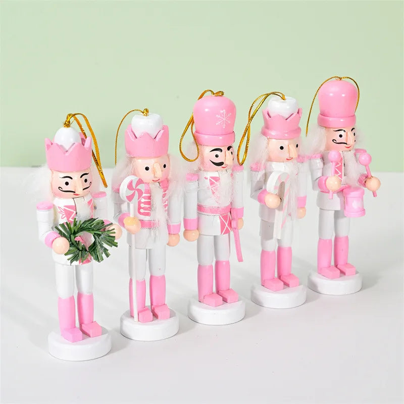 5-Piece Pink Standing Nutcracker Doll Christmas Pendant Set Christmas Ornament Set Babs