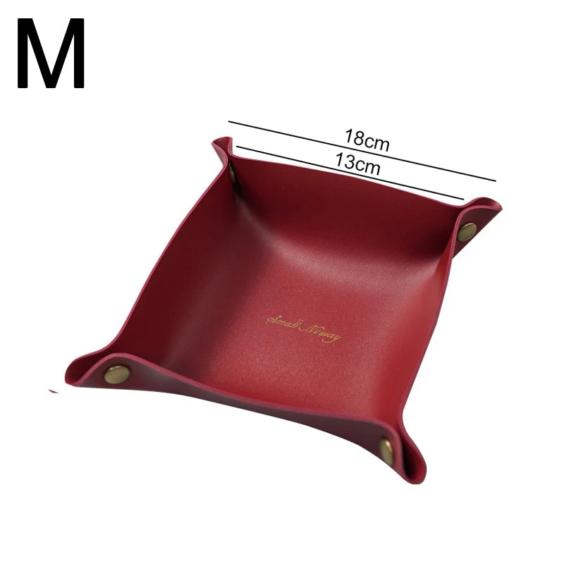 Foldable PU Leather Desktop Storage Tray Organizer Desktop Storage Tray Babs Red-M