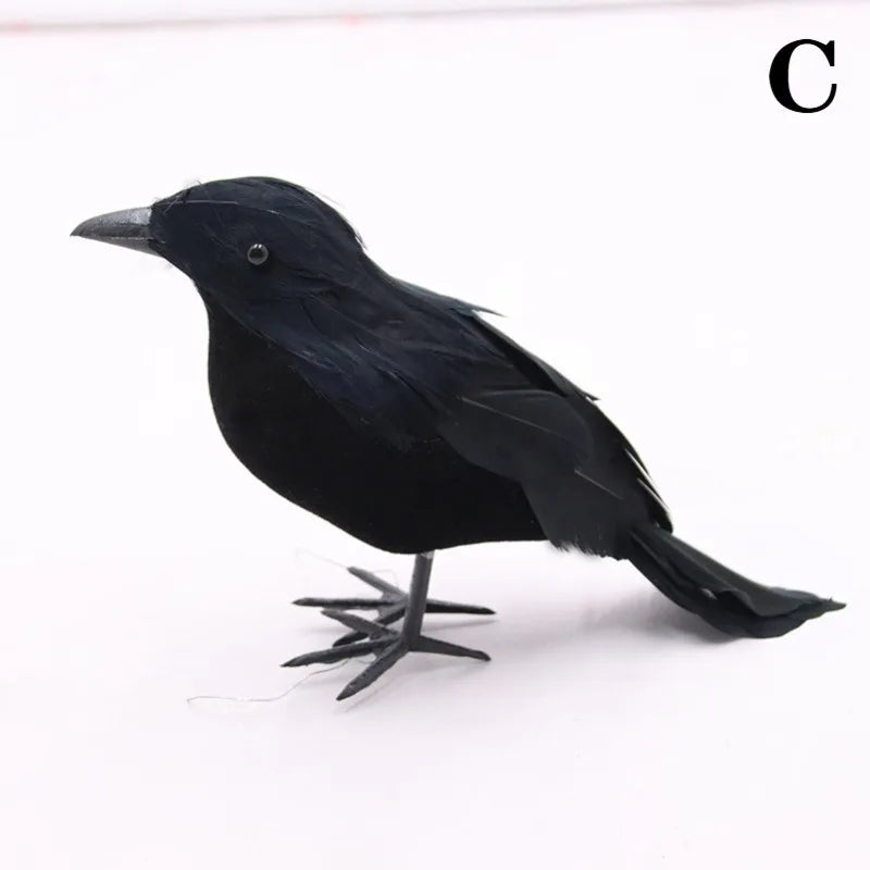 Realistic Black Crow Halloween Decoration Flocked Feather Prop Halloween Decoration Babs Straight Headed