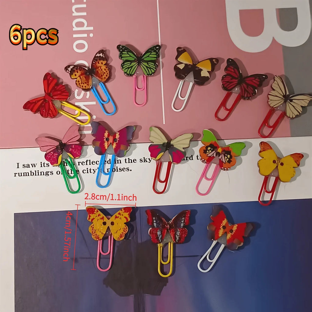 6Pcs Butterfly Paper Clips Cartoon Bookmarks & Binder Clips Decorative Paper Clips Babs