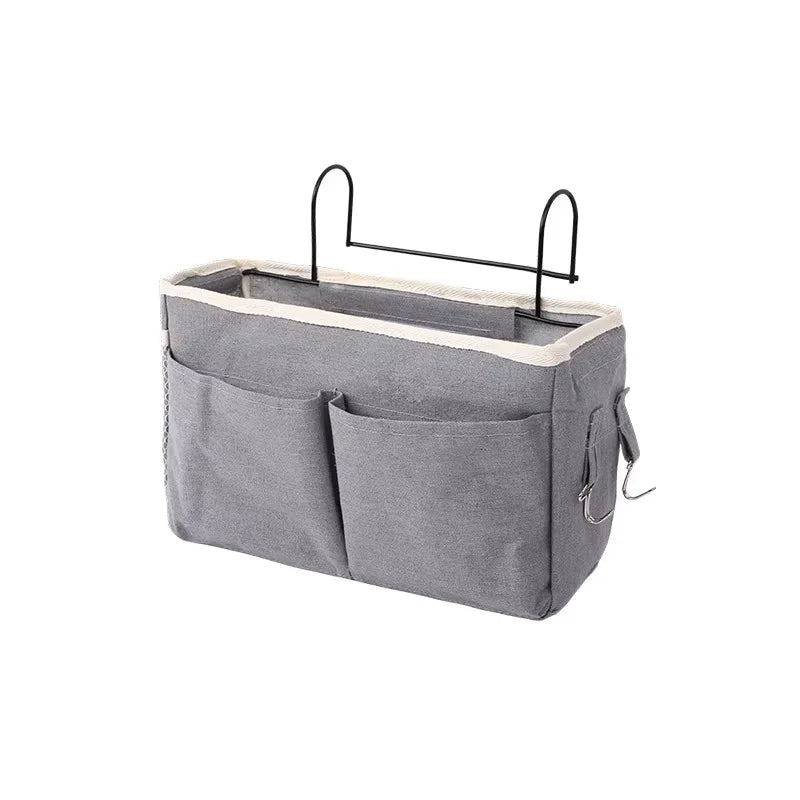 HOMEFISH Bedside Hanging Storage Basket – Dorm Organizer Bag Hanging Storage Basket Babs Grey