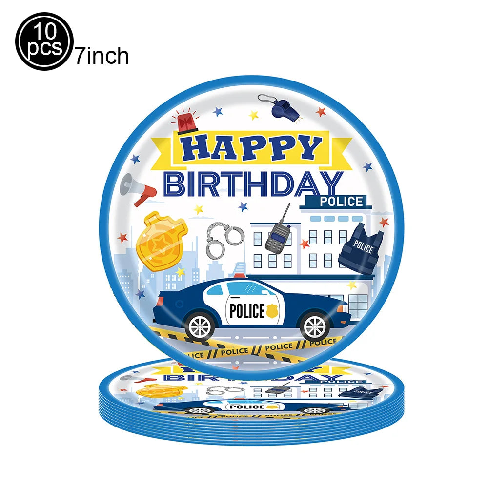 Police Theme Kids Party Supplies – Plates, Cups & Balloons Set