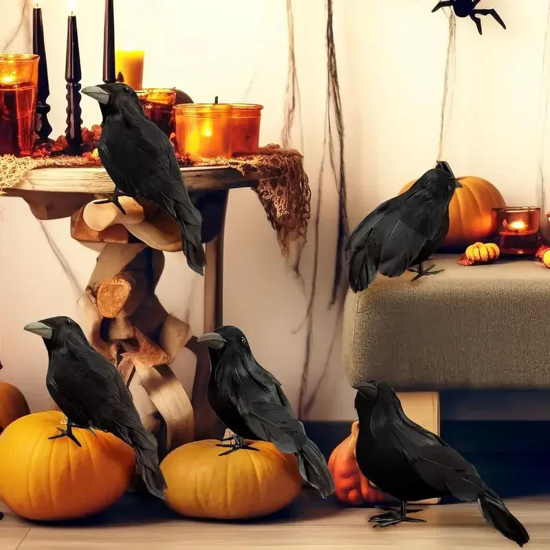 Realistic Black Crow Halloween Decoration Flocked Feather Prop Halloween Decoration Babs