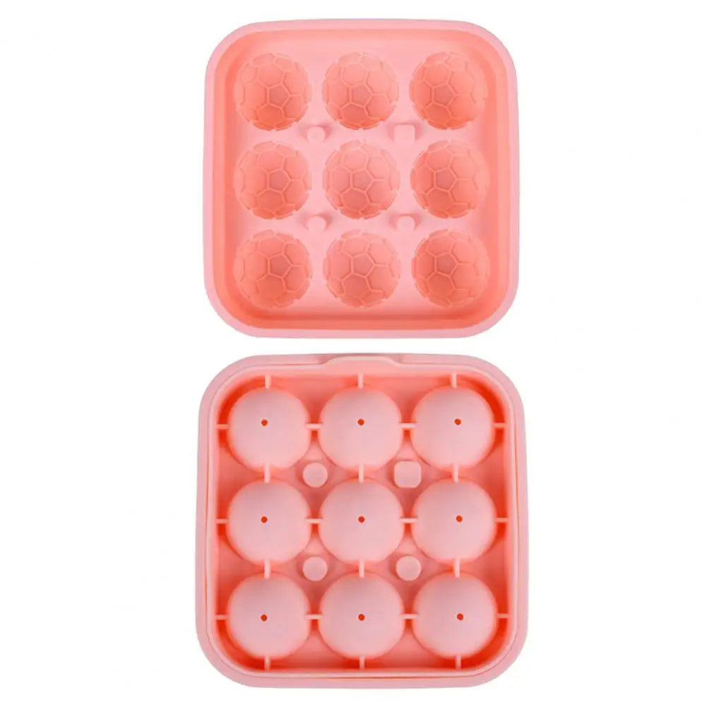 Soccer Ball Silicone Ice Cube Tray with Lid – 9 Cavities Silicone Ice Cube Tray Babs Pink 1pc