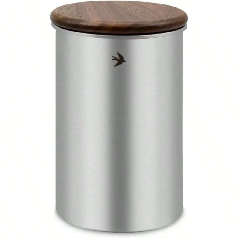 Airtight Stainless Steel Canister with Walnut Wood Lid | Tea & Coffee Food Storage Canister Babs 19oz Natural