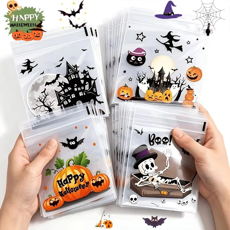 100Pcs Clear Self-Adhesive Halloween Treat & Candy Bags Halloween Treat Bags Babs